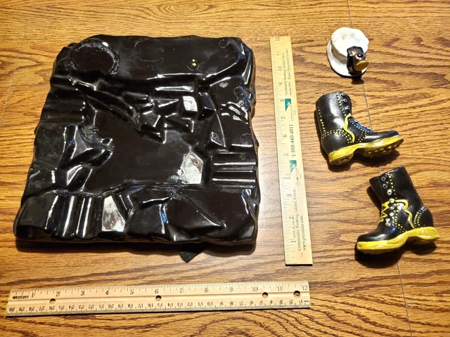 Old Vintage Ceramic Coal Mining Miner's Ashtray, helmet + boots AS / IS, SEE PIC