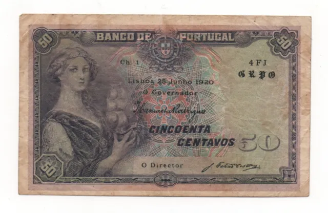 Portugal Portuguese 50 Centavos 1920 Pick 112 Look Scans