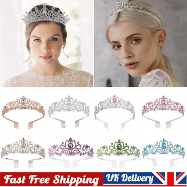 Silver Bridal Veil Tiara Diamante Rhinestone Crown Wedding Party Prom Headband