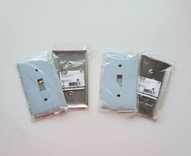 Hubbell SS1 Wall Plate Smooth Stainless Steel 1 Gang 1 Toggle Switch (Lot of 4)