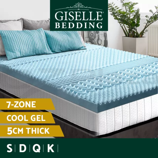 Giselle Memory Foam Mattress Topper COOL GEL Bed BAMBOO Cover 5CM 7-Zone