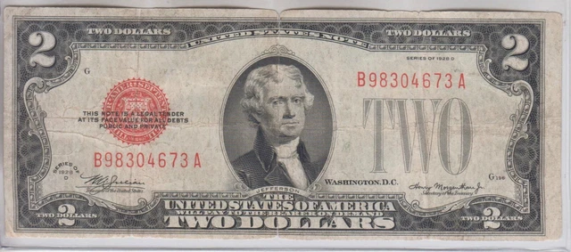 1928-D $2 Red Seal United States Fr 1505 *EXCEEDINGLY RARE B-A Block NON MULE*