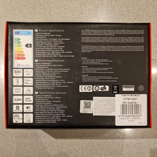 RED SENGLED PULSE Led Wireless Speakers JBL light bulb Bluetooth £20.00