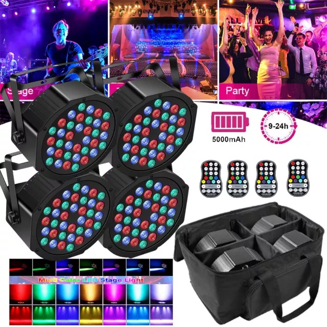 4 ud. 36 LED Batería Par recargable RGB Luz de fondo Disco Show DMX Faros