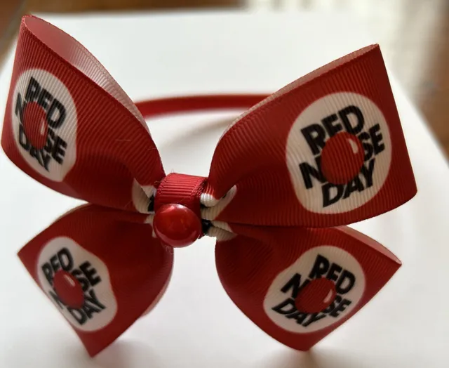 Girls Comic Relief/ Red Nose Day Hand Made  Ribbon Hairband /Clasps /Clip