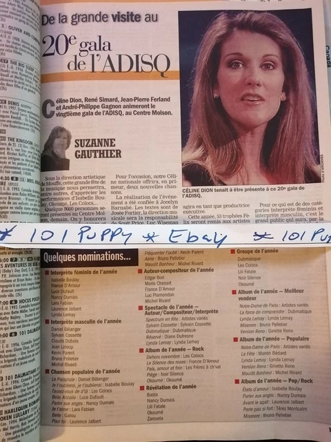 CELINE DION RENÉ Simard Jean-Pierre Ferland TELÉ HORAIRE magazine 1998 ...