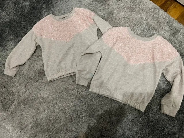 Pacchetto maglione festa di Natale TU gemelle paillettes x 2 rosa beige 8 anni