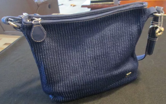 The Sak Navy Blue Crochet Woven Shoulder Purse Handbag Adjustable Strap & Charms