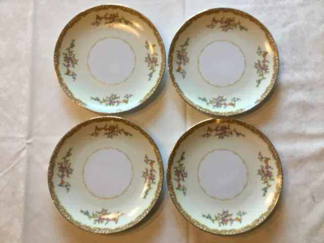 Noritake M Floral Porcelain Salad Dessert Plates 1930s 7.5" Set of 4 Vintage