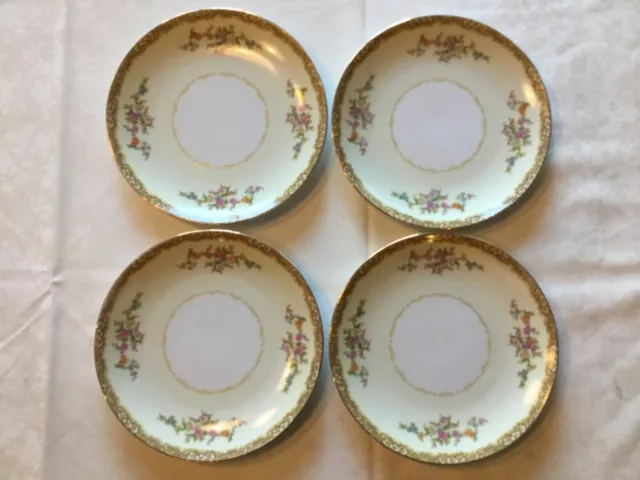 Noritake M Floral Porcelain Salad Dessert Plates 1930s 7.5" Set of 4 Vintage