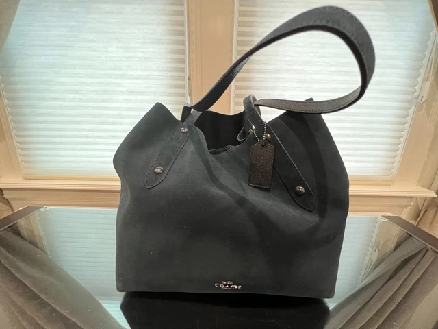 NWT Coach LARGE Black Suede Leather Handbag Tote Satchel Purse Beautiful