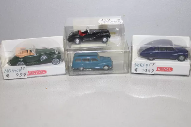 Wiking 4 Stück Oldtimer Pkw BMW MB DKW und Tatra Spur H0 OVP #H35