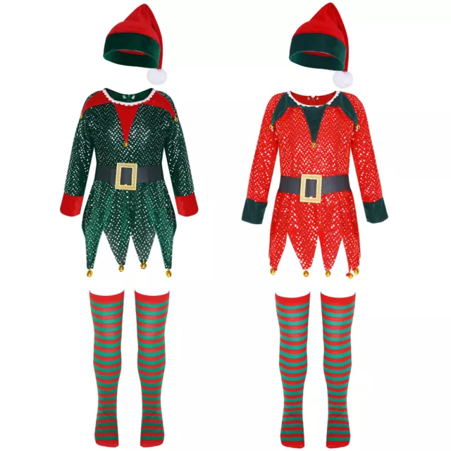 Costume Paillettes Natale Babbo Natale elfo paillettes set calze abito
