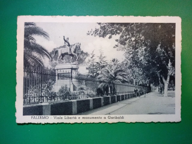 PALERMO-Viale Libertà e monumento a Garibaldi-CARTOLINA VIAGGIATA 1937