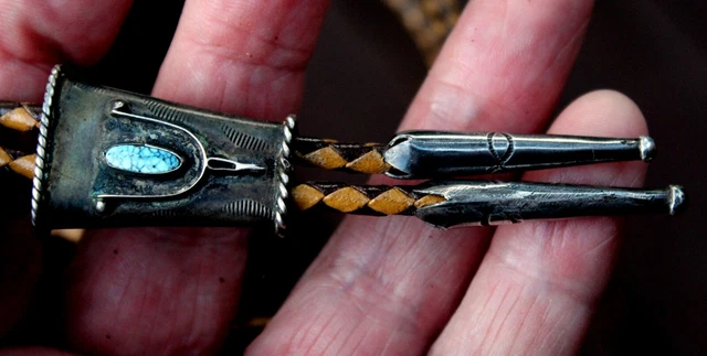 RARE Old 1920's Navajo Sterling Silver & Turquoise Stone HORSE SPUR Bolo Tie RARE Old 1920's Navajo Sterling Silver & Turquoise Stone HORSE SPUR Bolo Tie