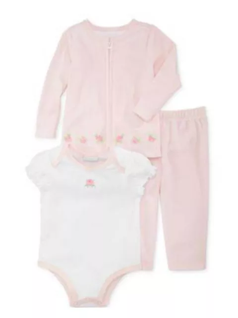 First Impressions Infant Girl 3 PC Pink Velour Rosette Pants Shirt Sweater