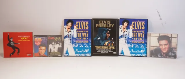 7-tlg. Vintage Konvolut Elvis Presley MCs CDs DVDs The King Filme und Musik