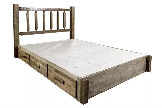 Farmhouse Style Platform Bed with Storage Drawers QUEEN Amish Made Rustic Beds