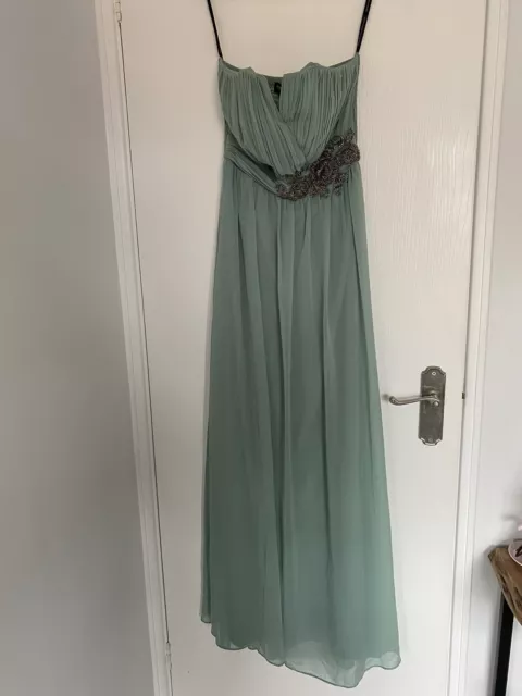 Little Mistress Sage Embellished Strapless  Bridesmaid Maxi Dress Size 10 Bnwt