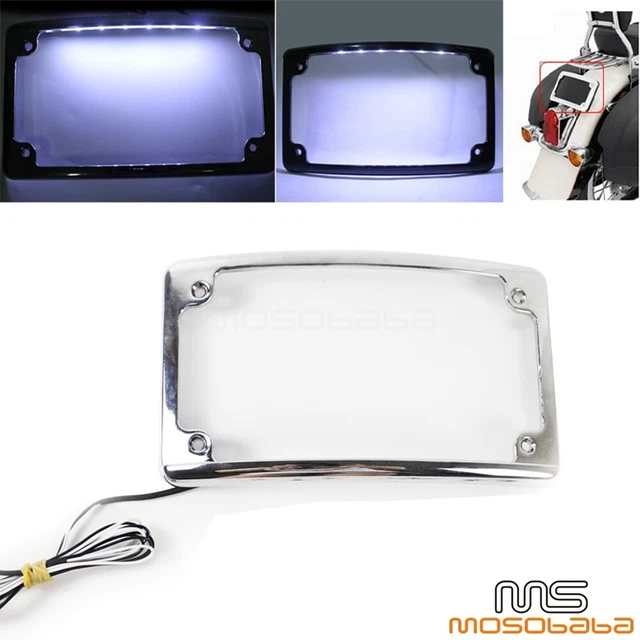 Motorcycle 4x7 Curved License Plate Frame W/ LED Light For Harley Custom Bobber Motorcycle 4x7 Curved License Plate Frame W/ LED Light For Harley Custom Bobber
