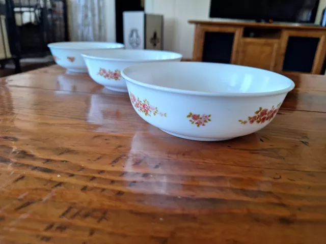 3 Vintage Arcopal Bagatelle Bowls White Milk Glass Matching Set France