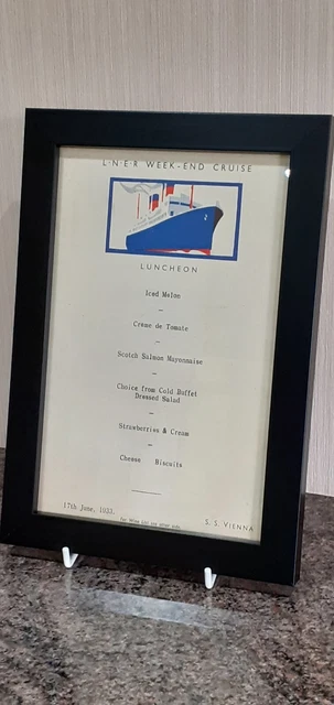 Vintage 1933 Lner Ss Vienna Framed Menu Card