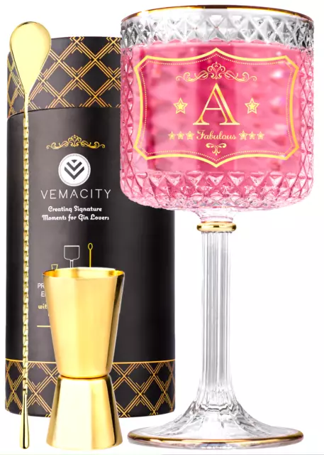 Personalised Gin Glass + Your Choice of Initial | Gold Bar Accessories Included