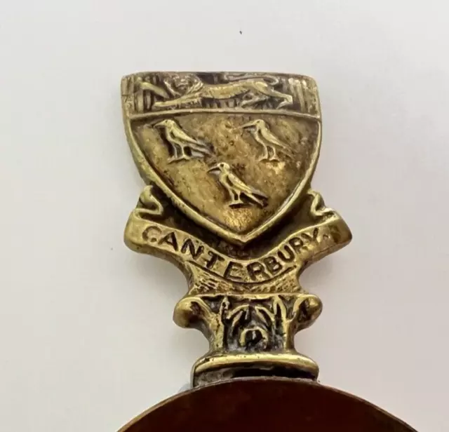 Antique Brass Souvenir Tea Caddy Spoon Canterbury Coat of Arms 8.5 cm's