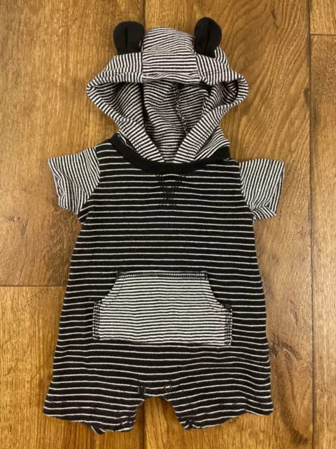 Carters Baby Boy Outfit One Piece Romper 3 Months Stripe Gray Black Ears on Hood
