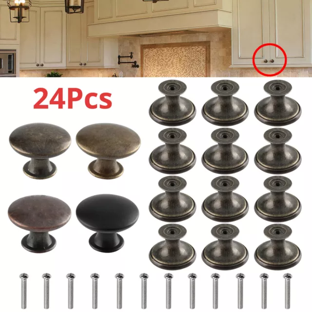 24X Cabinet Knob Round Bedroom Cupboard Handles Drawer Single Pull Antique AUS