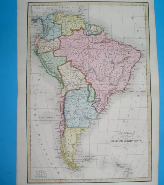 1861 Original Map South America Argentina Peru Bolivia Chile Colombia Patagonia