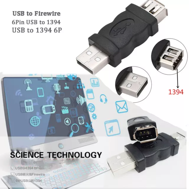 Firewire IEEE 1394 6 Pin Female to USB Type A Male Extension Adapter Connector