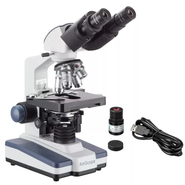 Amscope 40X-2000X Binocular LED Compound Microscope+3MP  Camera +Siedentopf Head