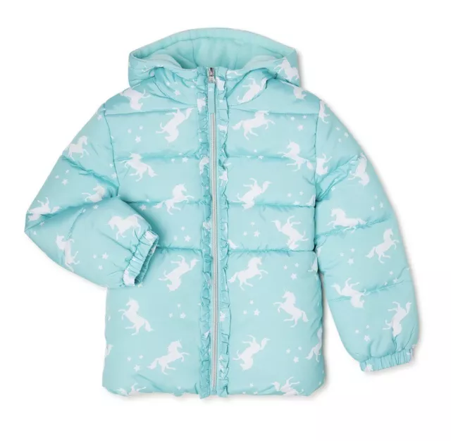 Girls Size 5/6 Puffer Jacket Coat Sea Glass w/Unicorns “Pink Platinum Brand” NWT