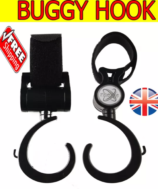 Hook and Stroll Pram/Stroller/Buggy Clips/Hooks 2 PACK - Style Safe Bag Hanger