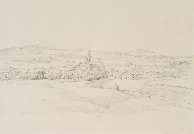 J. WEISS (1787-1878), Seehausen am Staffelsee, Bleistift Romantik Landschaft