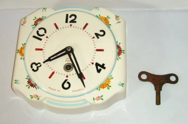 Pendule JAZ PRINTIC Faïence horloge vintage 1950 1955 Fait main Mécanique