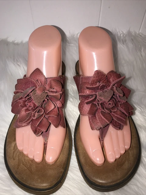 BORN Sandals Burgundy Leather Astrid B45212 Womens SZ 8/39 Sandal Slip On Flower