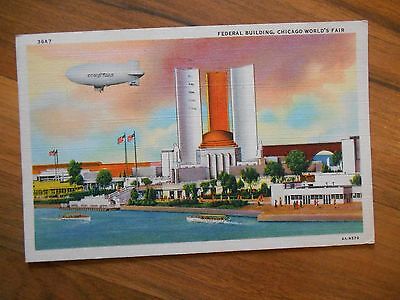Old Vintage 1933 1934 Postcard Federal Building Chicago World's Fair Goodyear Bl