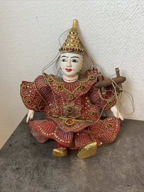 Marionnette à Fils Ancienne – Asiatique – Bois Sculpté – Personnage Traditionnel