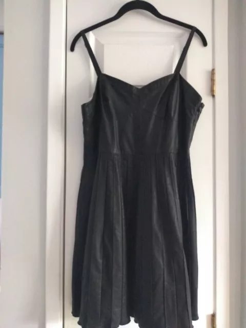 FREE PEOPLE dress Large Black Faux Vegan Leather Corset Style Pleated.