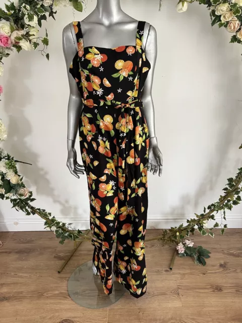 Wednesday's Girl Maternity Jumpsuit Size 8 & 12 Black Wide Leg Fruit Belted MG53 2