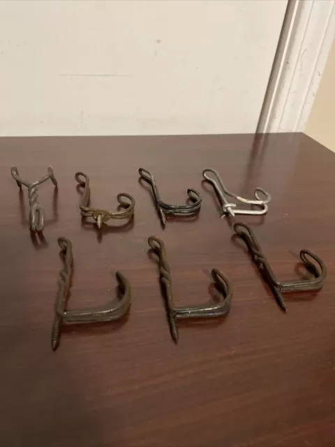 Vintage Lot Of 7 Metal Wire Hook Hat and Coat hook Screw In Hangers farmhouse