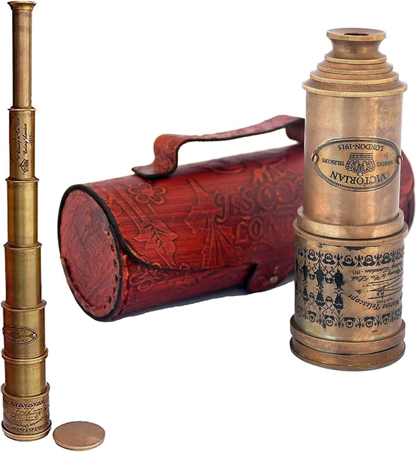 Brass 18'' Telescope Spyglass Antique Telescope With Leather Case Lot Of 5 Pcs