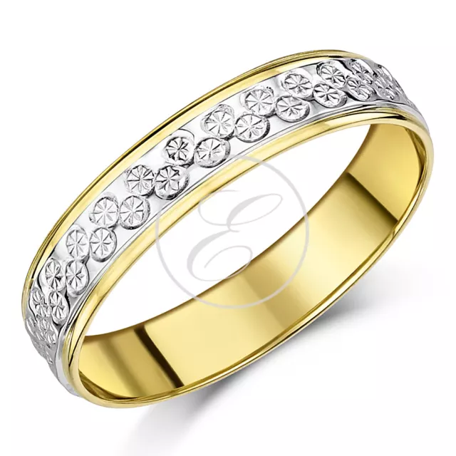 9ct Yellow & White Gold 6mm Wedding Band Two Colour Designer Wedding Ring 2