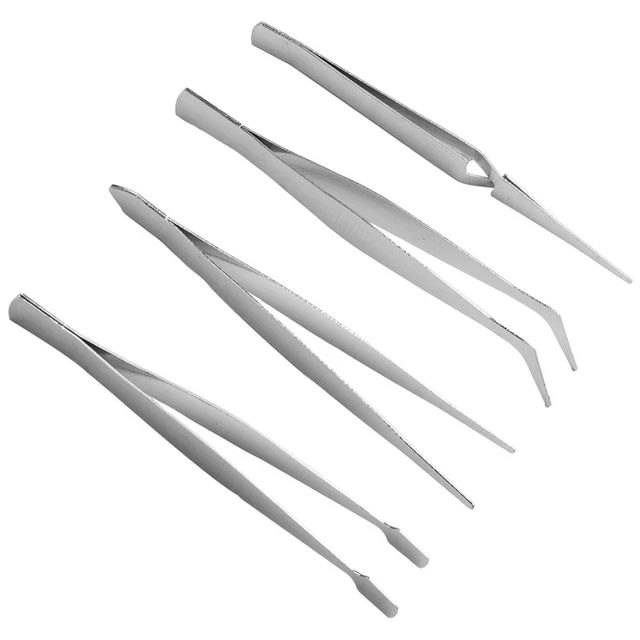 Sand Blast Matt 4PCS Tweezers Kit for High Precision Mechanics and Cosmetics