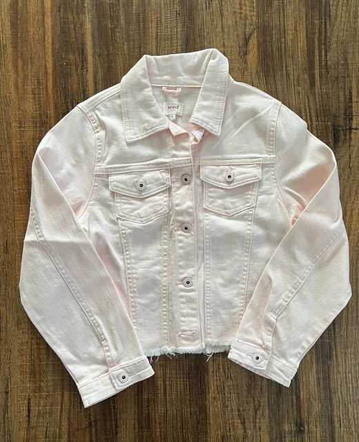Seed Heritage Girl’s Button Up Denim Pink Jacket Raw Hem Crop Cotton Blend Sz 10