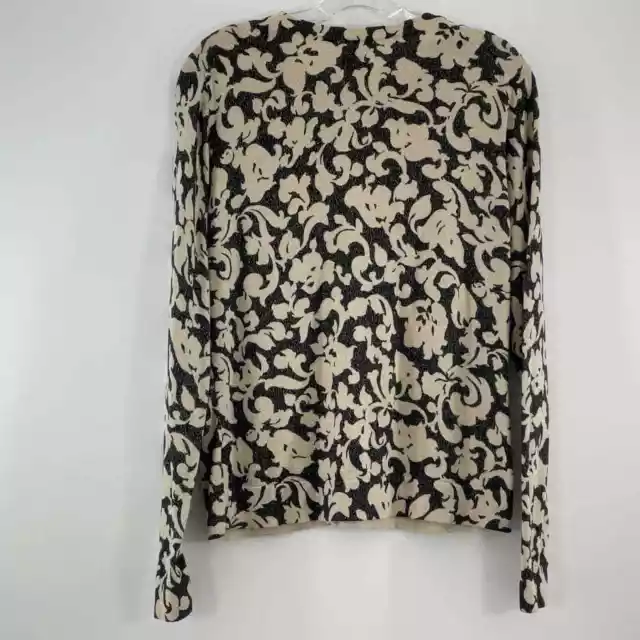 Charter Club Black Beige Floral Print Cotton Blend Cardigan Sweater Womens L 2