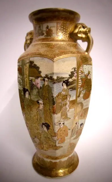 Antique Japanese: Außergewöhnliche Satsuma Vase mit aufwendiger Verzierung 25 cm