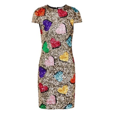 NWT Alice and Olivia Nat Heart Sequin Cap-sleeve Mini Dress In Silver size 2